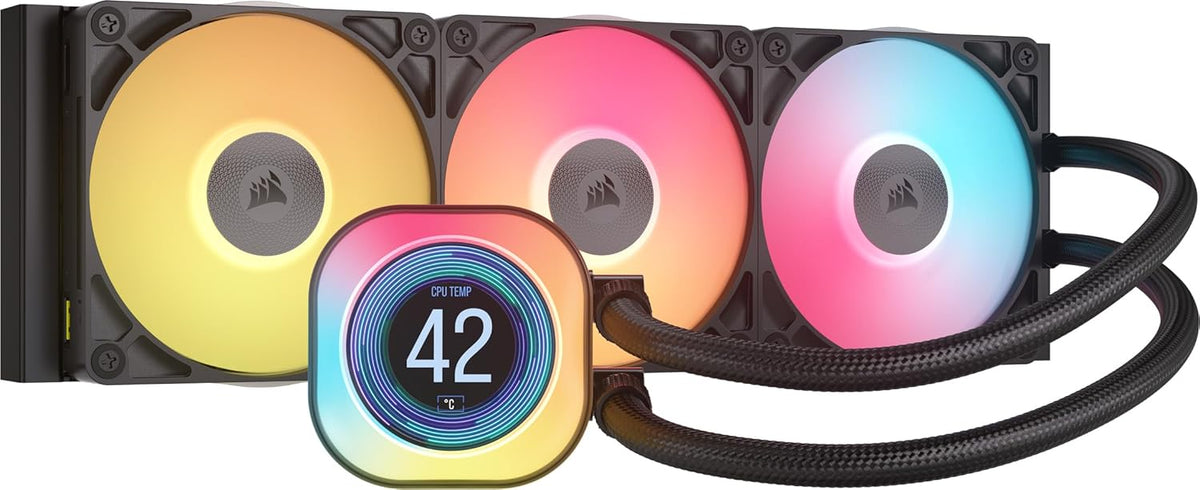 Corsair iCUE LINK TITAN 360 RX LCD Liquid CPU Cooler – 360mm AIO – Low-Noise – FlowDrive Cooling Engine – Intel LGA 1851/1700, AMD AM5/AM4 – 3x RX120 RGB Fans – iCUE LINK System Hub Included – Black