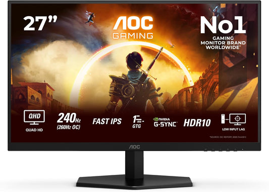 AOC Q27G42ZE 27 inch WQHD Gaming Monitor 260Hz, Fast IPS Panel, 1ms GtG, HDR10, G-Sync Compatible, (2560x1440 HDMI 1x 2.0) Black