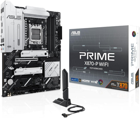 ASUS PRIME X870-P WIFI AMD ATX motherboard, 14+2+1(80A) power stages,PCIe 5.0 x16 slot with full support for next-gen graphics cards, four M.2 slots, DDR5 slots, WiFi 7, Q-Antenna