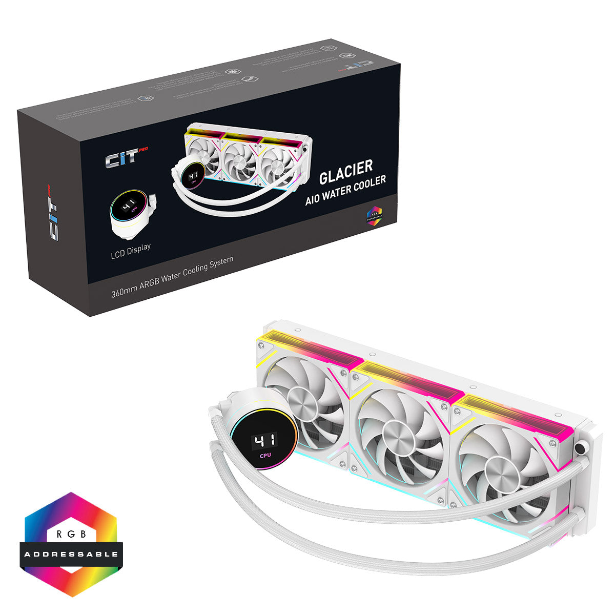CIT Pro Glacier Watercooler 360mm White With Temperature Display