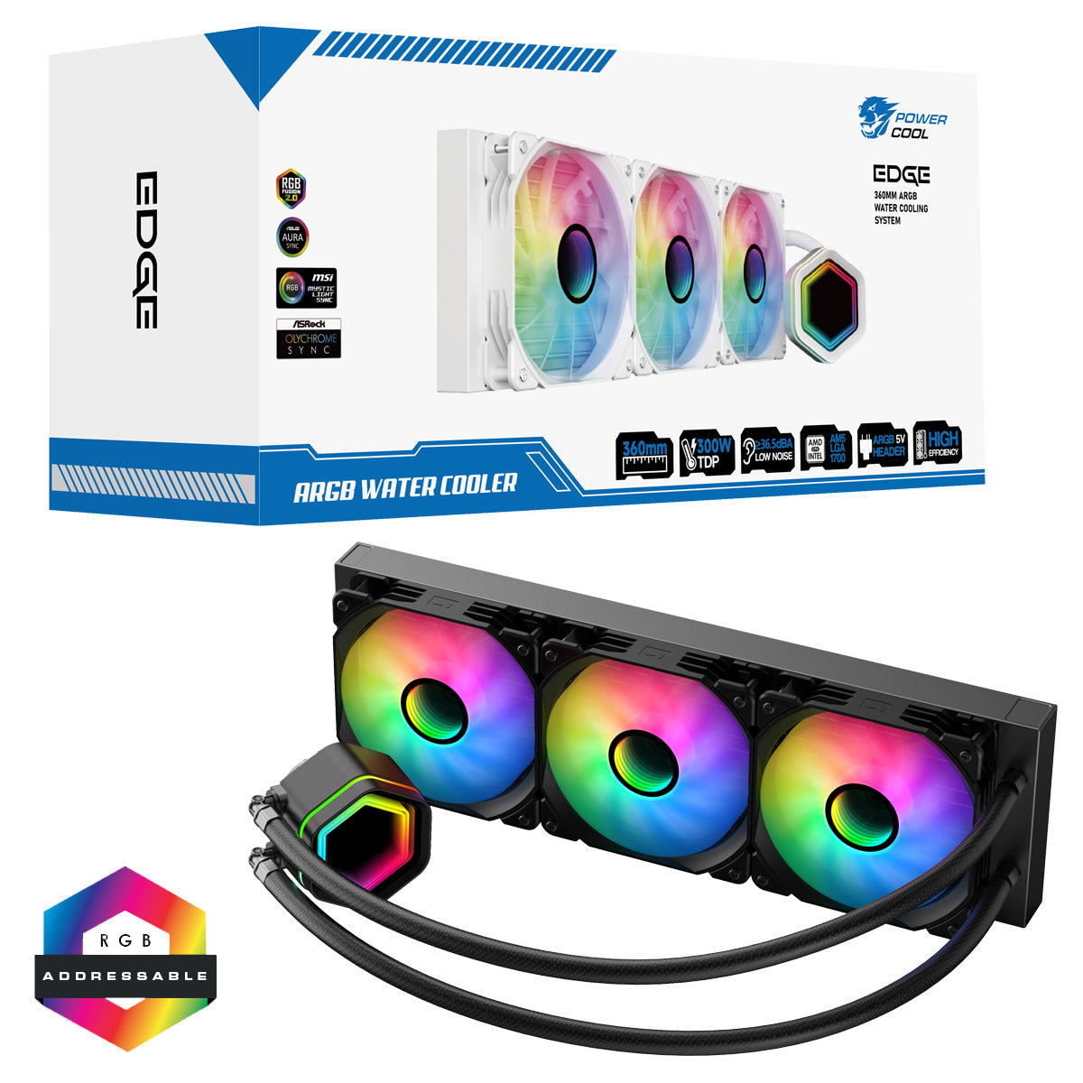 Powercool Edge Black ARGB All-In-One 360mm Intel and AMD CPU Infinity Watercooler