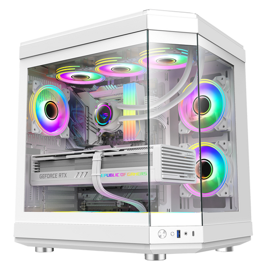 GameMax Hype White Mid-Tower ATX Gaming Case With Dual Chamber Panoramic Tempered Glass With 3 x 120mm GameMax Infinity ARGB Fans Inc.