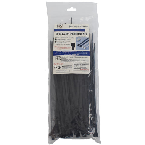 Evo Labs Black Cable Ties 200 x 4.4mm 100 Pack