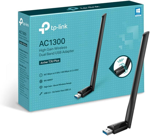 TP-Link AC1300 High Gain USB 3.0 Wi-Fi Dongle, Dual Band MU-MIMO Wi-Fi Adapter with 5dBi Antenna for PC/Desktop/Laptop, Supports Windows 11/10/8.1/8/7 (Archer T3U Plus)