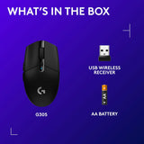 Logitech G305 LIGHTSPEED Wireless Gaming Mouse, HERO 12K Sensor, 12,000 DPI, Lightweight, 6 Programmable Buttons, 250h Battery Life, On-Board Memory, PC/Mac - Black