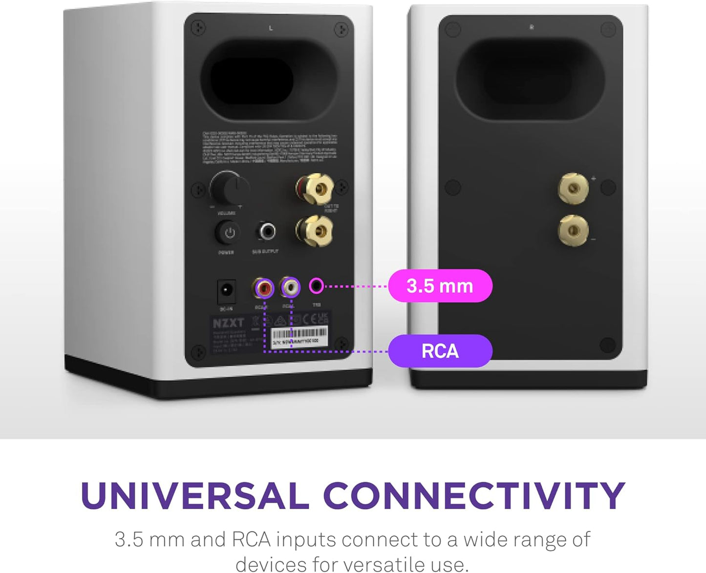 NZXT Relay PC Gaming Desktop Speakers - AP-SPKW2-UK - Bookshelf-Style Design - 80 Watts - High Dynamic Range - Silk Dome Tweeters - Glass Fiber Woofers MDF Construction - White