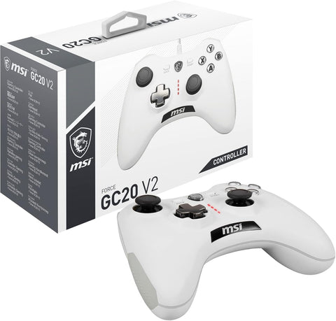 MSI FORCE GC20 V2 WHITE Wired PC Gamepad Controller - Interchangeable D-Pad Covers, Dual Vibration Motors, USB 2.0 - Wired