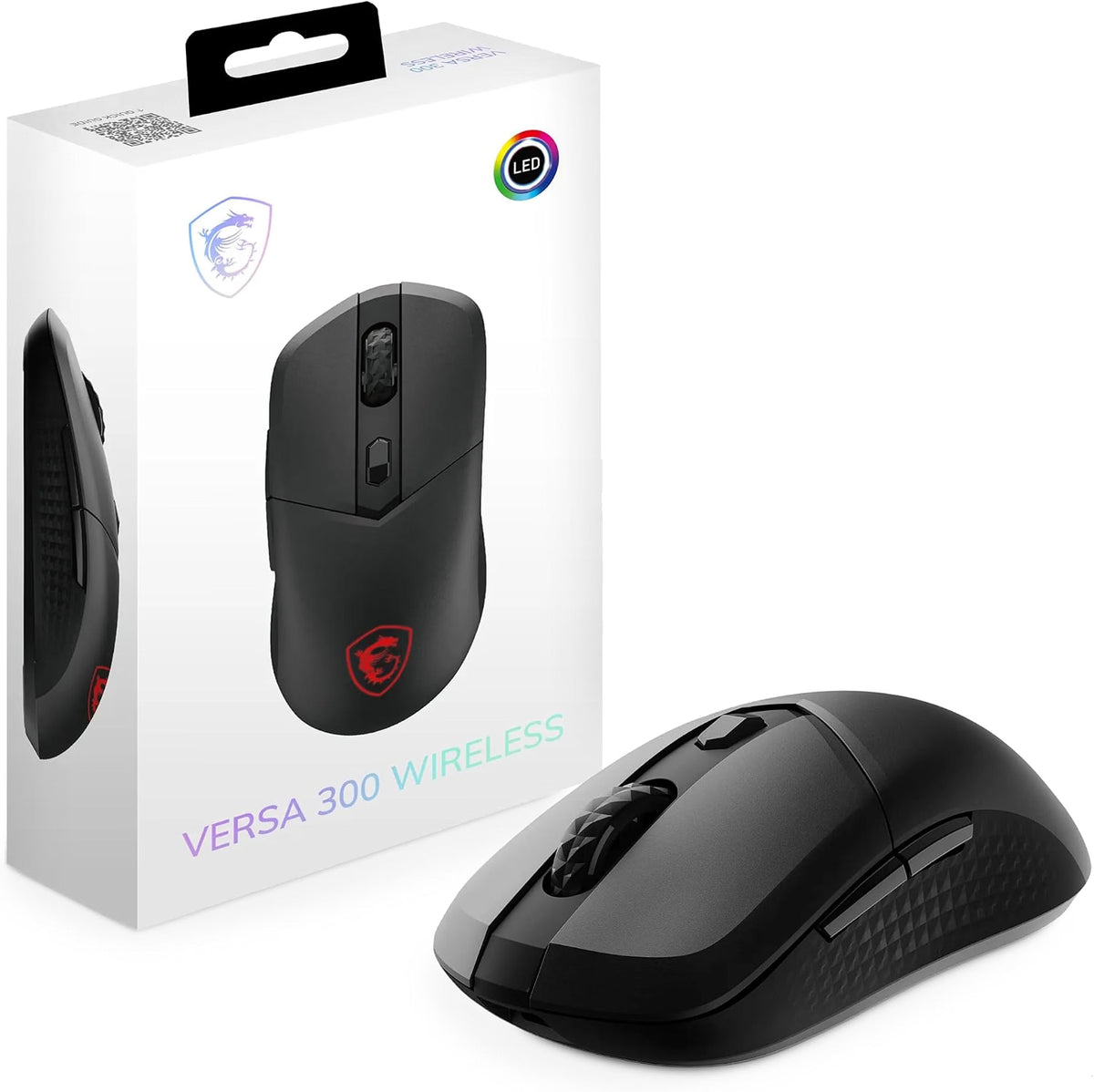 MSI VERSA 300 WIRELESS Gaming Mouse - 8000 DPI Optical Sensor, 1000 Hz polling rate, Symmetrical, 30M+ Click Kailh Micro Switches, 6 Buttons, 50-Hour Battery, 1ms Latency, RGB, 60g - Wired/Wireless