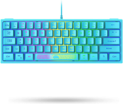 LexonElec K61 60% Percent Compact Gaming Keyboard Blue Keycaps UK Layout, RGB Illuminated LED Backlit Light up Wired Keyboard Mechanical Feel Ergonomic Shortcut for PC Laptop MAC Gamer Travel