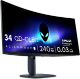 Alienware 34 Gaming Monitor - AW3425DW, WQHD (3440x1440), 21:9 1800R Curved, 240Hz, QD OLED, 0.03ms, NVIDIA G-SYNC Compatible, AMD FreeSync Premium Pro, HDR True Black 400, USB-C, 3 Year Warranty