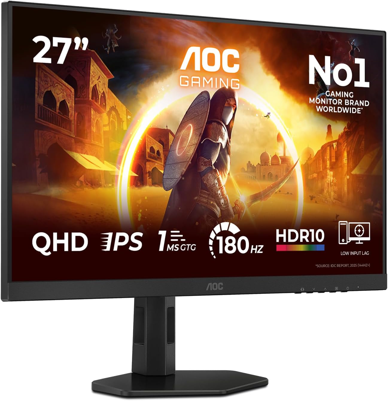 AOC Q27G4XF 27 inch WQHD Gaming Monitor 180Hz, Fast IPS Panel, 1ms GtG, HDR10, G-Sync Compatible, Height Adjustment, (2560x1440 HDMI 1x 2.0 DP 1x 1.4) Black