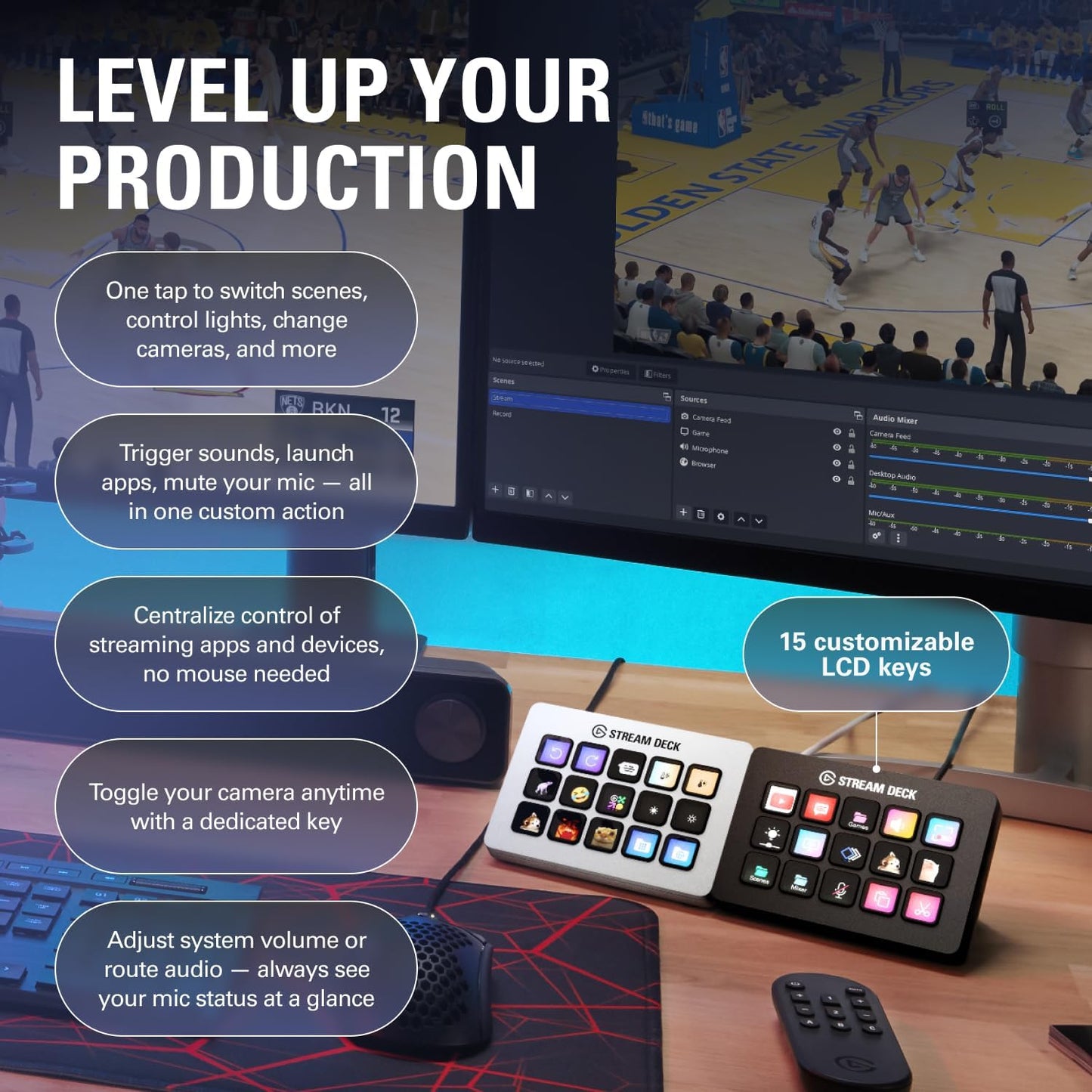 Elgato Stream Deck MK.2 White – Studio Controller, 15 macro keys, trigger actions in apps and software like OBS, Twitch, YouTube and more, works with Mac and PC