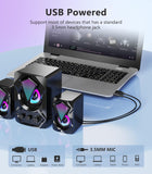 NJSJ PC Speakers with Subwoofer,USB-Powered Mini 2.1 Stereo Multimedia Speaker System with RGB Gaming LED Light up Wired 3.5mm Audio for Computer Laptop Monitor,Tablets,Music Player,11W