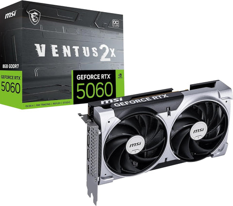 MSI GeForce RTX 5060 8G VENTUS 2X OC Graphics Card - RTX 5060 GPU, 8GB GDDR7 (28Gbps/128-bit), PCIe 5.0 - DUAL-Fan Thermal Design (2 x TORX FAN 5.0) - HDMI 2.1b, DisplayPort 2.1b