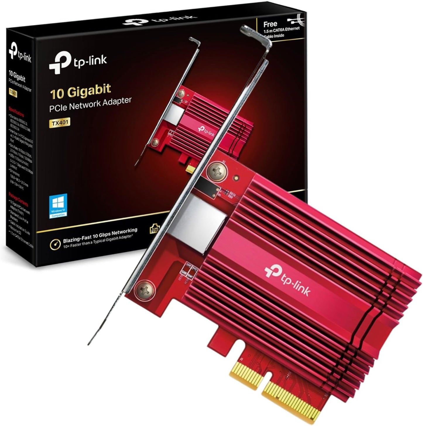 TP-Link TX401 10 Gigabit PCIe Network Card, PCI Express Network Adapter, Low-Profile and Full-Height Brackets, Supports Wins 11,10,8.1,8,7, Wins Servers RS 2022,2019,2016,2012 R2, Linux