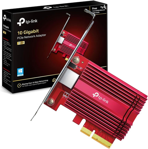 TP-Link TX401 10 Gigabit PCIe Network Card, PCI Express Network Adapter, Low-Profile and Full-Height Brackets, Supports Wins 11,10,8.1,8,7, Wins Servers RS 2022,2019,2016,2012 R2, Linux