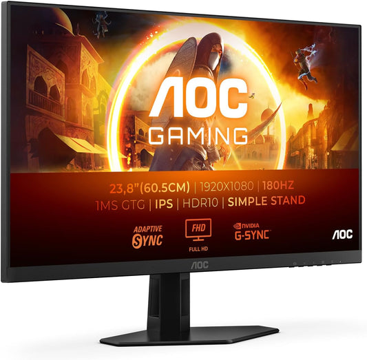 AOC Gaming 24G4XE - 24 Inch FHD Monitor, 180Hz, IPS, 1ms GtG, FreeSync, Gsync compatible, Speakers, HDR10, Game Modes, G Menu (1920 x 1080 HDMI 2.0 / DisplayPort 1.4)
