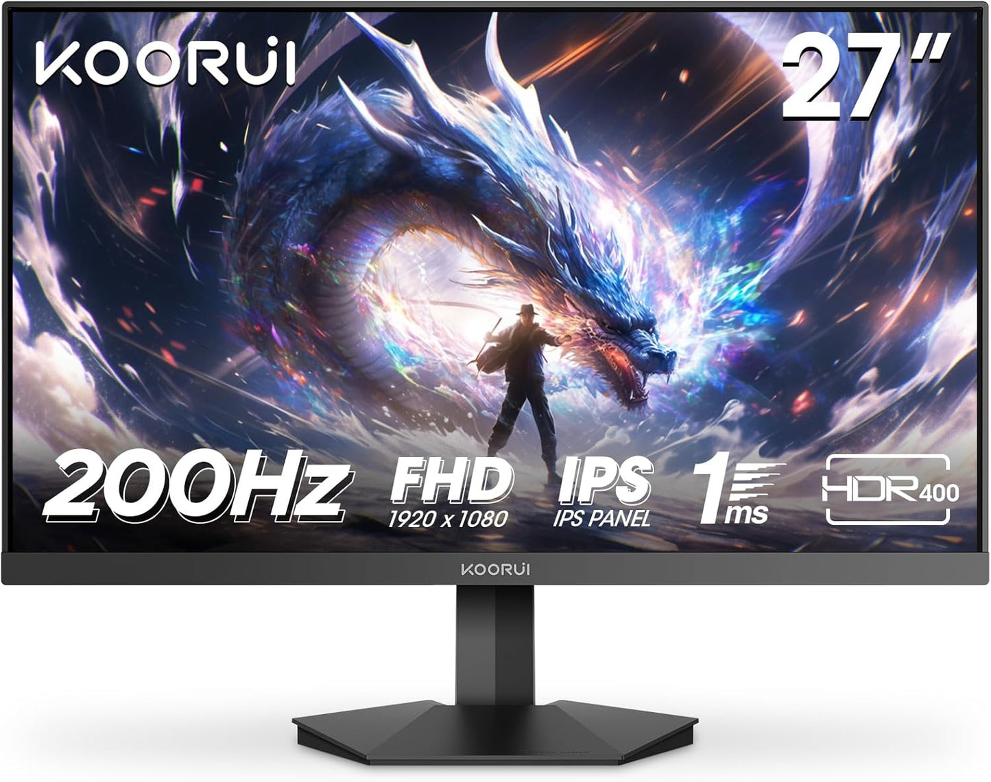 KOORUI G2711P 27 inch FHD Gaming Monitor 200Hz, Fast IPS, 1ms, HDR400, Adaptive Sync, (1920x1080 HDMI 2x 2.0 DP 1x 1.4) Black