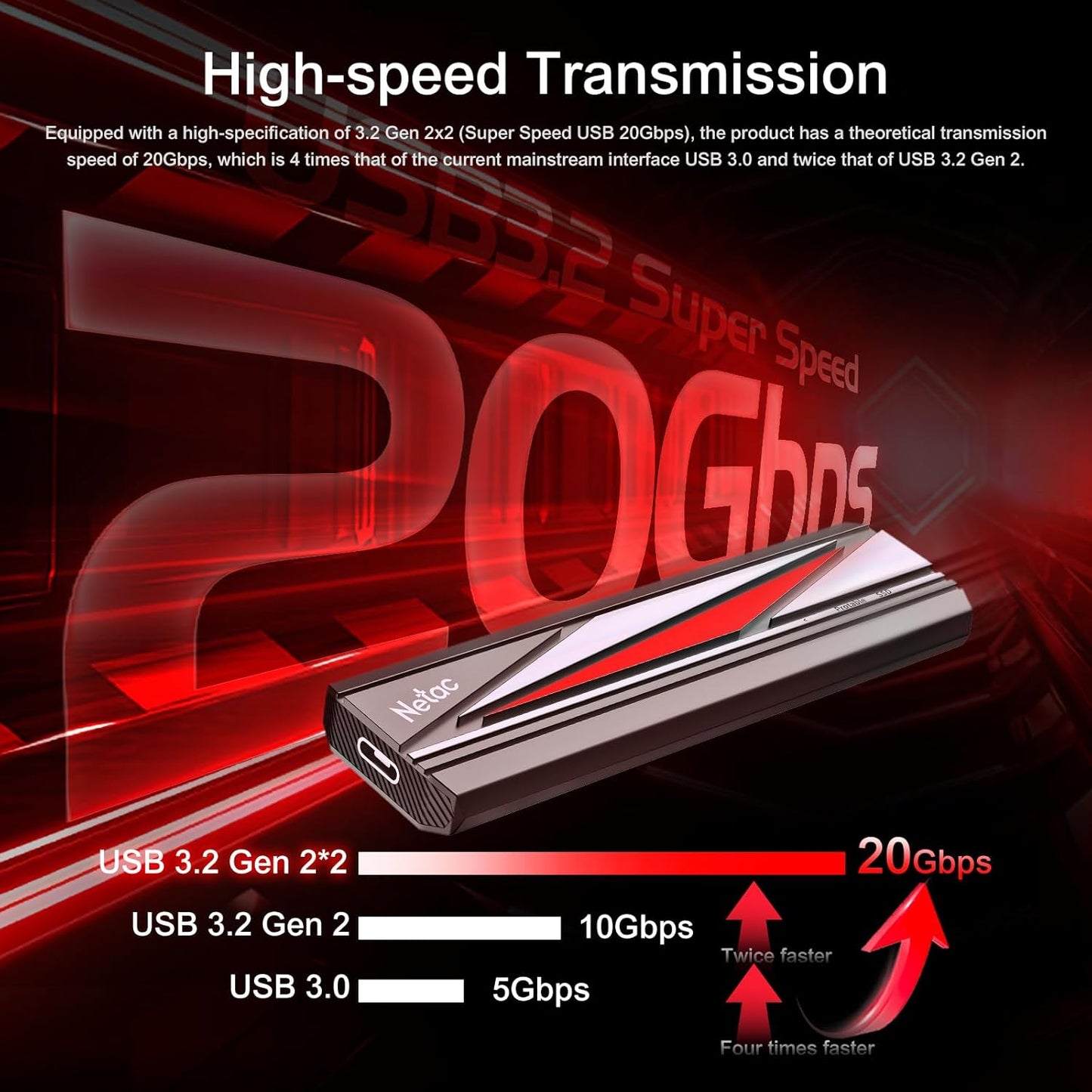 Netac 1TB Portable External SSD, up to 2000 MB/s USB-C, SSD external drive,Works with PlayStation, Xbox, PC and Mac, USB-C 3.2