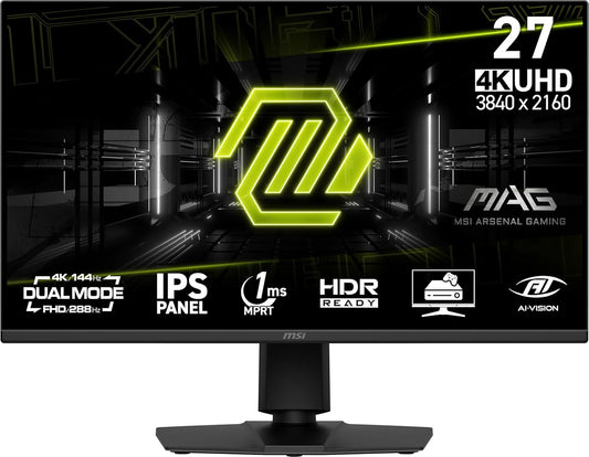 MSI MAG 275UPD E14 27-Inch, 4K UHD Gaming Monitor, 3840 x 2160 IPS, 288Hz, 1ms, HDR Ready, Eye Care, Dual-Mode, HDMI 2.1, DP 1.4a, Frame-Less, Tilt/Height Adjustable, Vesa Mount, Black
