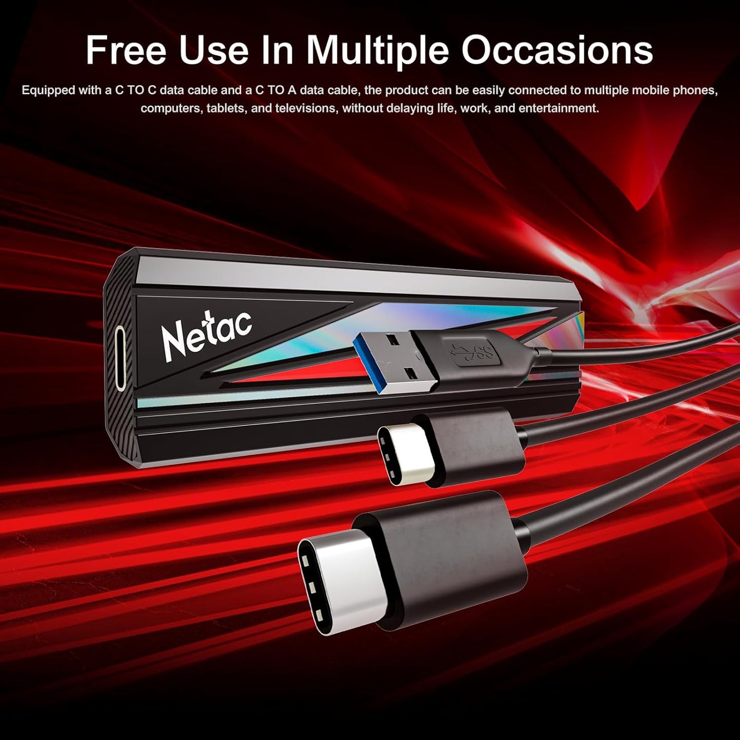 Netac 1TB Portable External SSD, up to 2000 MB/s USB-C, SSD external drive,Works with PlayStation, Xbox, PC and Mac, USB-C 3.2