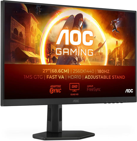 AOC Gaming Q27G4XD - 27 Inch Quad HD Monitor, 180 Hz, 1 ms, FreeSync. Prem., G-Sync comp., HDR400 (2560x1440, 2X HDMI 2.0, 1x DisplyPort 1.4), Black