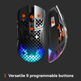 SteelSeries Aerox 5 Wireless Gaming Mouse – Ultra Lightweight 74g – 9 Buttons – Bluetooth/2.4 GHz – 180 Hr Battery – IP54 Water Resistant – PC/MAC – FPS, MOBA, Battle Royale, Black