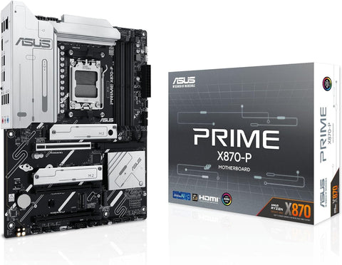 ASUS PRIME X870-P AMD ATX motherboard, 14-2-1(80A) power stages, PCIe 5.0 x16 slot with full support for next-gen graphics cards, four M.2 slots, DDR5 slots, PCIe Slot Q-Release