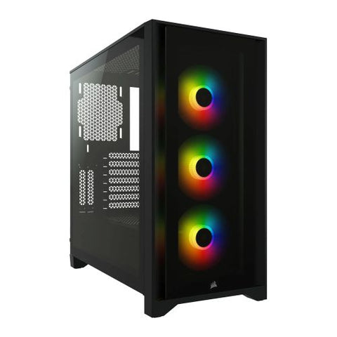 Corsair iCUE 4000X RGB Gaming Case w/ Tempered Glass Window, E-ATX, 3 x AirGuide RGB Fans, Lighting Node CORE included, USB-C, Black