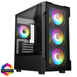 CIT Bolt Black Micro-ATX Gaming Case With 4 x 120mm ARGB Infinity Fans and Tempered Glass Panels With 30 Percent Tint
