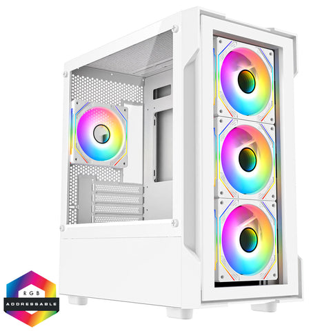 CIT Bolt White Micro-ATX Gaming Case With 4 x 120mm ARGB Infinity Fans and Tempered Glass Panels