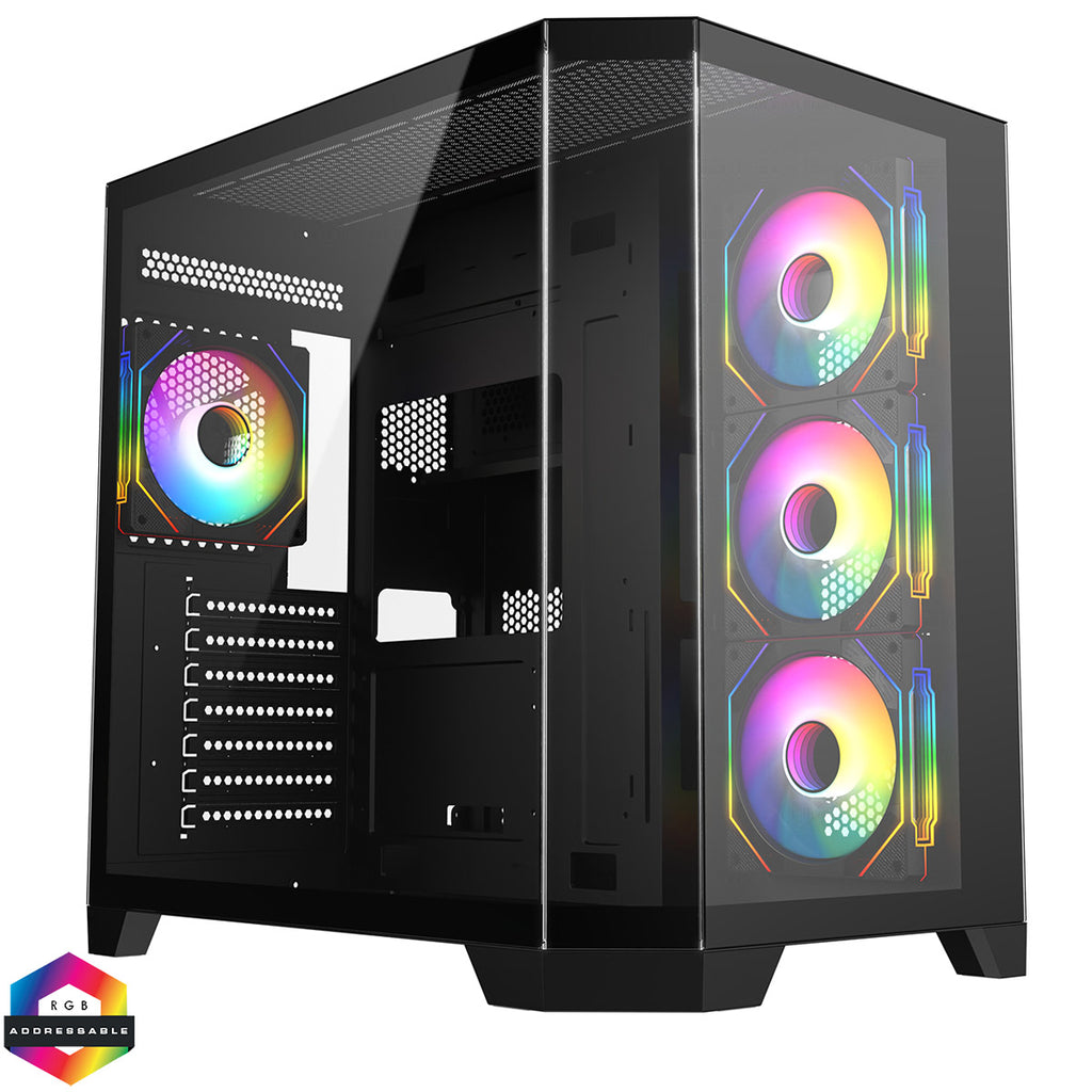 Ds360 CIT DS360 Black ATX Gaming Case With Dual Chamber Panoramic Tempered G ...