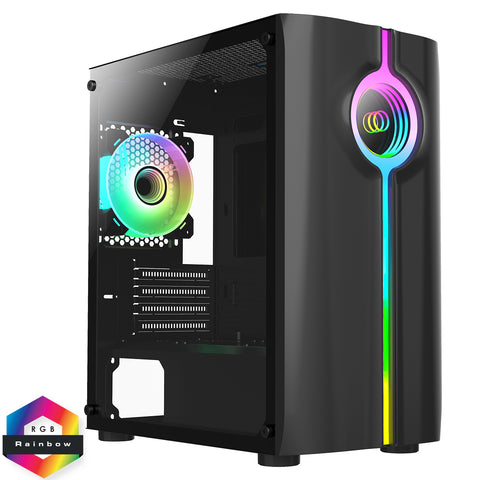 CIT Quake Black Micro-ATX PC Gaming Case with 1 x Infinity LED Strip 1 x 120mm Infinity Fan Included Tempered Glass Side Panel