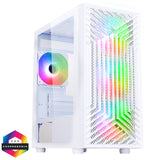 CIT Terra White Micro-ATX PC Gaming Case with 4 x 120mm Infinity Fans Included Tempered Glass Side Panel