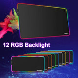 TECKNET RGB Gaming Mouse Mat, Large Thick Extended LED Mouse pad (800 * 400 * 4mm) with 12 Light modes, Waterproof Surface and Non-Slip, LED Keyboard Mouse Mat for MacBook, PC, Laptop, Desk