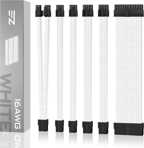 EZDIY-FAB Sleeved Cable - Cable Extension for Power Supply with Extra-Sleeved 24-PIN 8-PIN 6-PIN 4+4-PIN with Combs- White