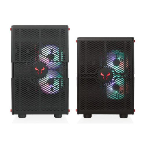 Riotoro GPX100 Morpheus Convertible Mini-to-Mid Tower Case, < EATX MB, Perforated Mesh, Red LED Fans, USB-C, Dual Chamber, Tool-less