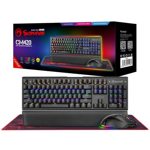 Marvo Scorpion CM420-UK Mechanical Keyboard Mouse and Gaming Surface 3-in-1 RGB Gaming Kit