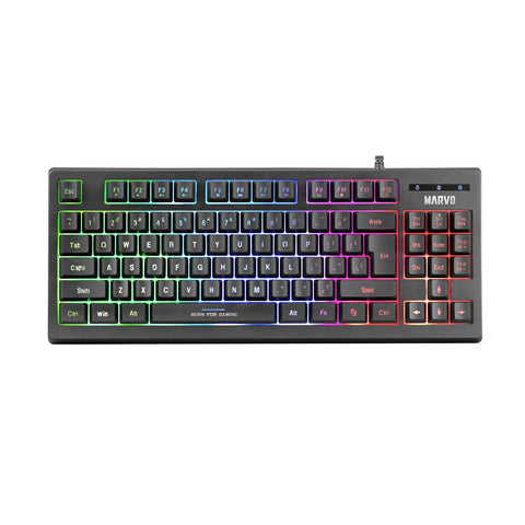 Marvo Scorpion K607 Gaming Keyboard, Multimedia, USB 2.0, Full Anti-ghosting, Ergonomic Compact Design with TKL Layout, 3 Colour LED backlit with Adjustable Brightness, Black