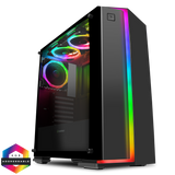 GameMax Starlight RGB Mid-Tower Gaming Case Rainbow Strip and 3x Fan Bundle Sync Hub Glass Side Panel