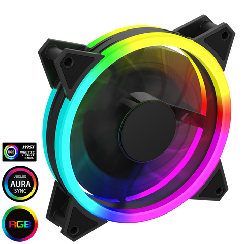 GameMax Velocity 12cm Rainbow ARGB Fan RTB 3pin M&F Aura Header 3pin/4pin Power